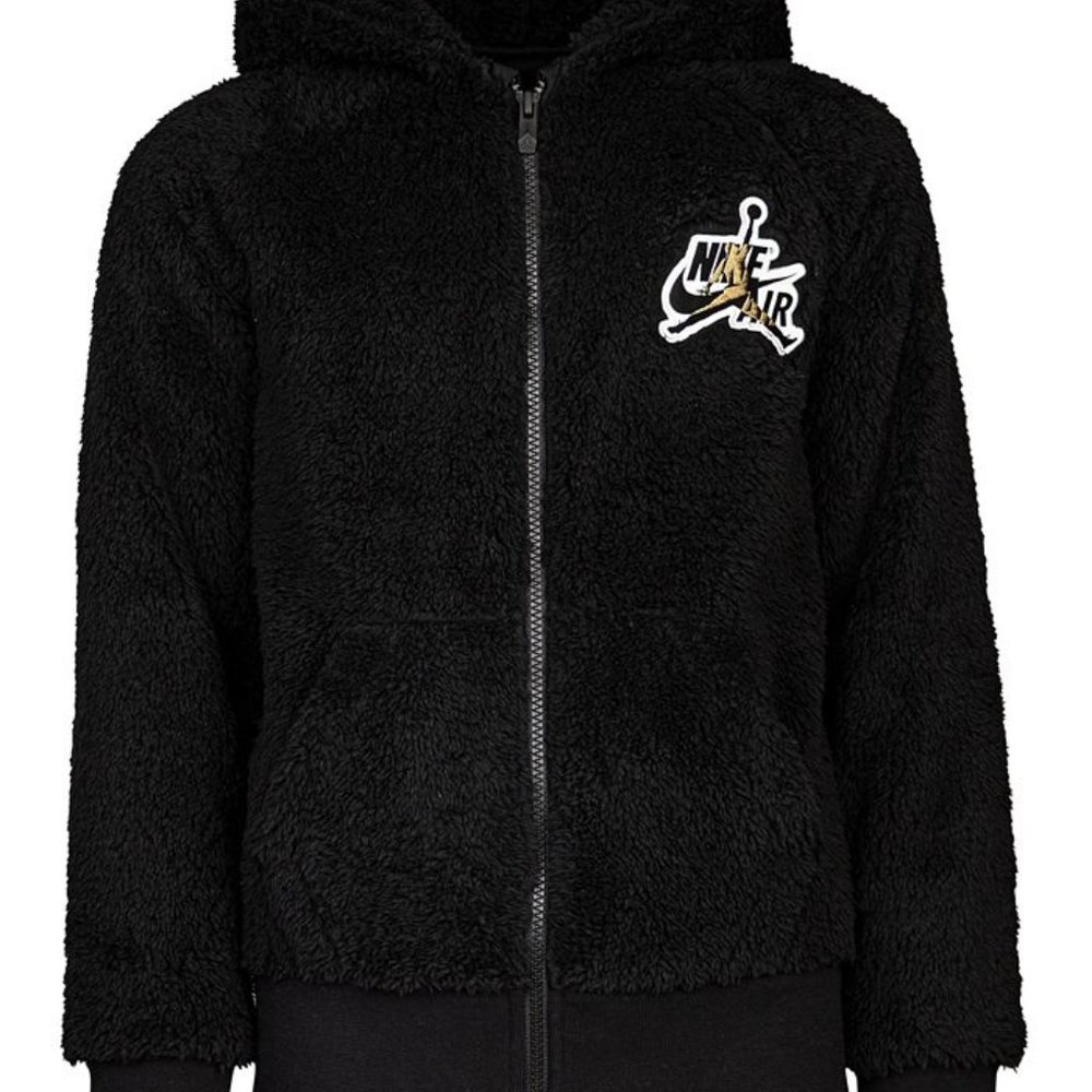 NIKE AIR Jordan Black Faux Sherpa Boys Hoodie